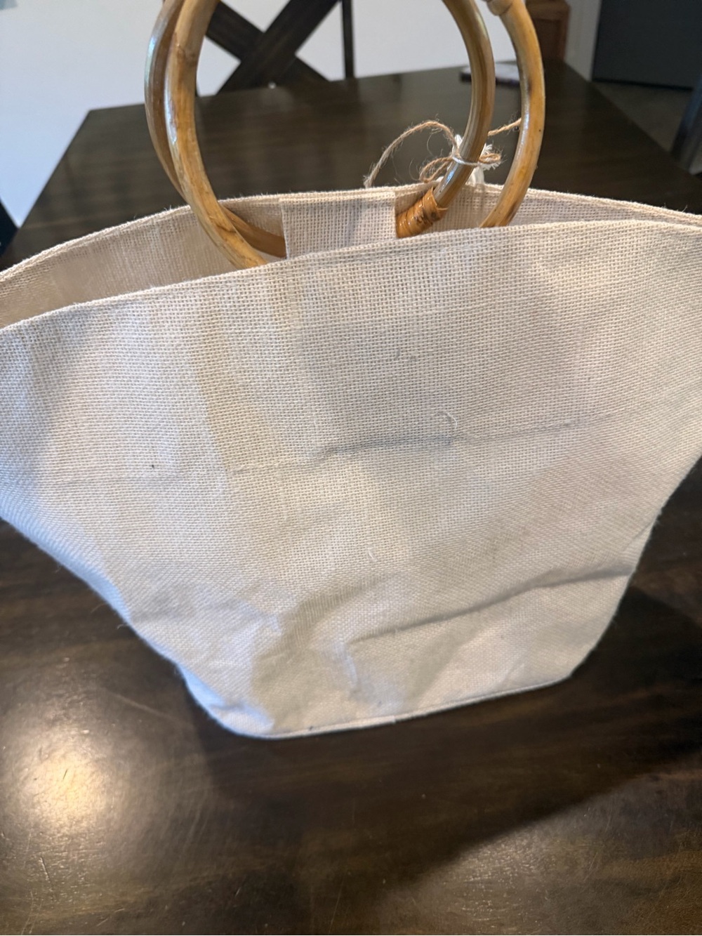 Mud Pie Cream Canvas Tote with Bamboo Ring Handles - Picture 4 of 7